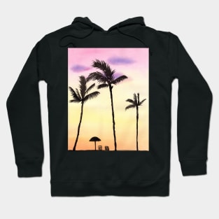 Palm Trees with yellow and pink sunset Hoodie